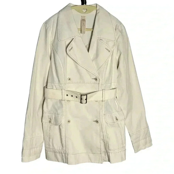 Free People Womens Double Breasted Belted trench White Cotton Size 10 - Picture 1 of 7